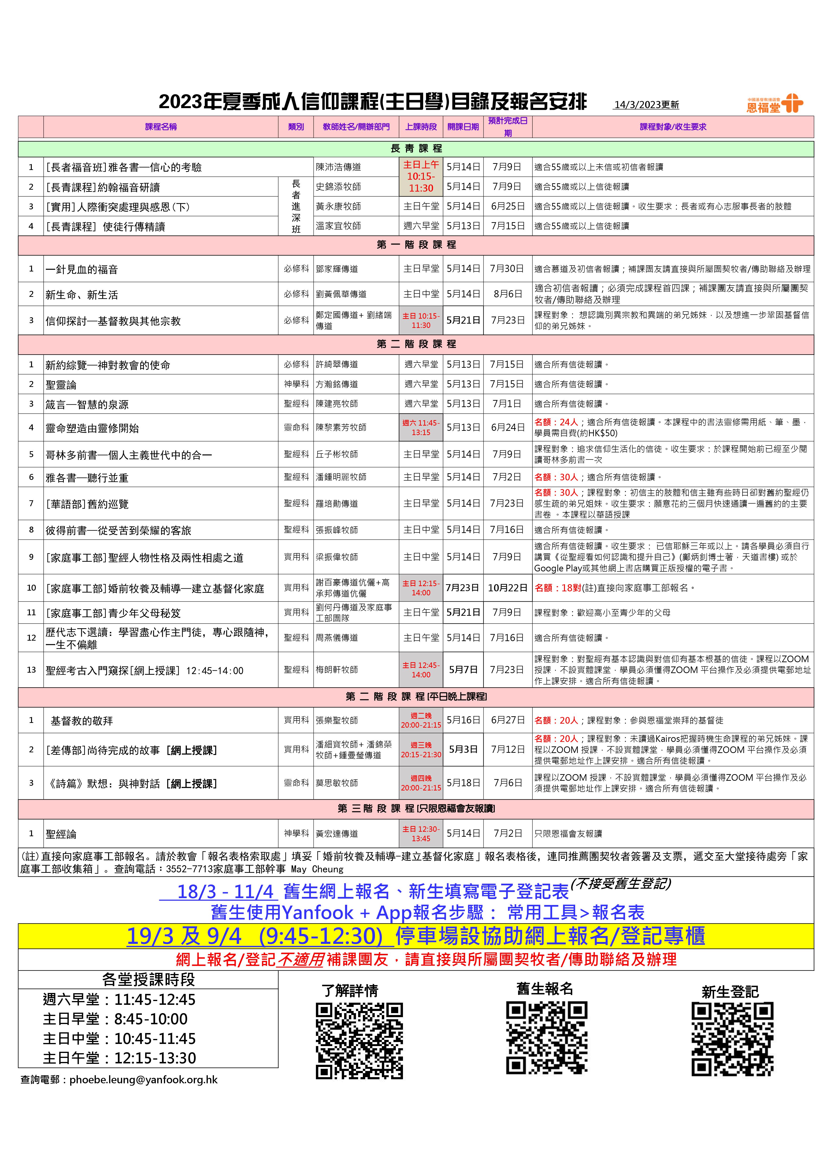 2023年夏季主日學目錄(3月14日更新)